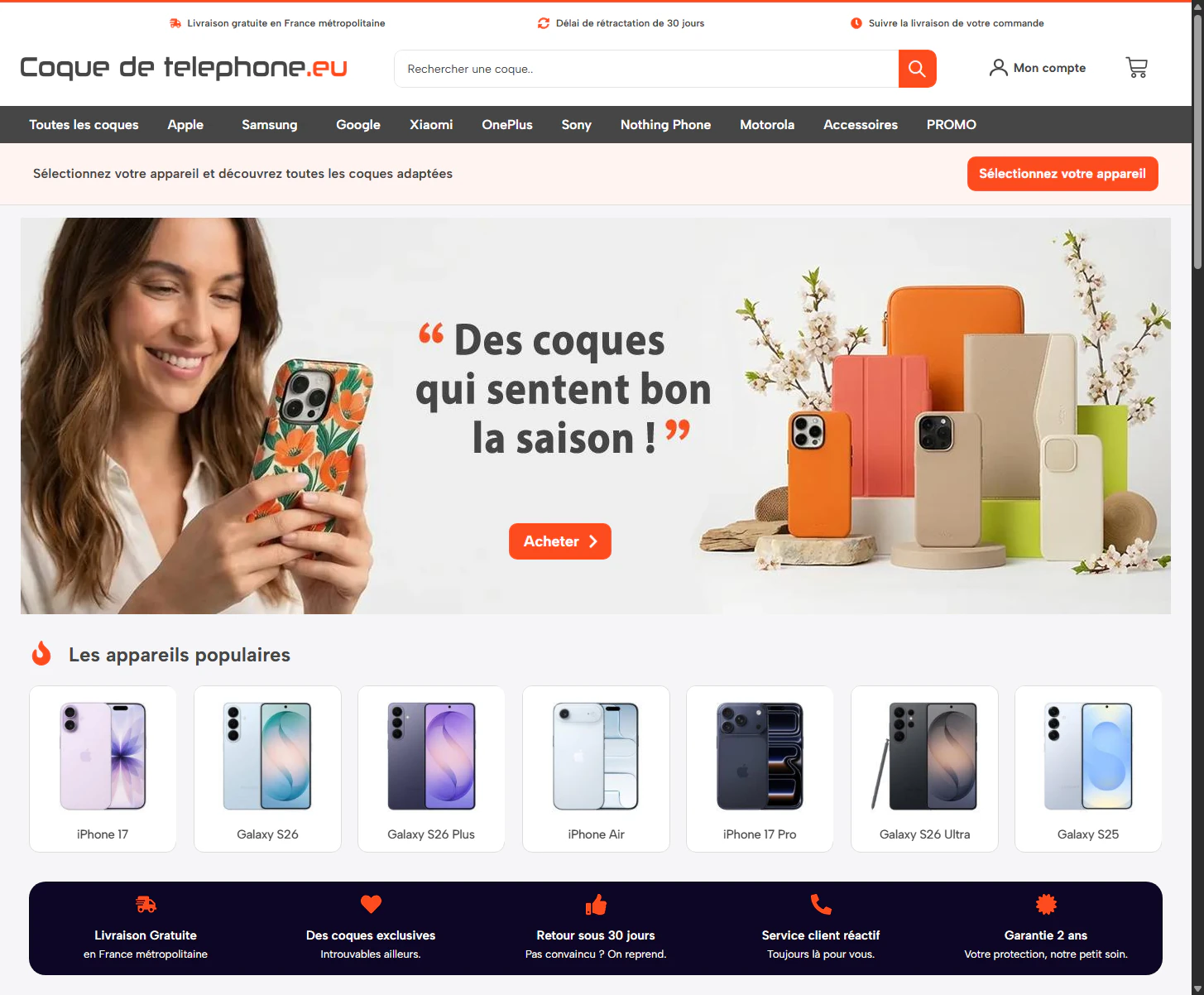 coque-de-telephone.eu : page d’accueil de la boutique en ligne