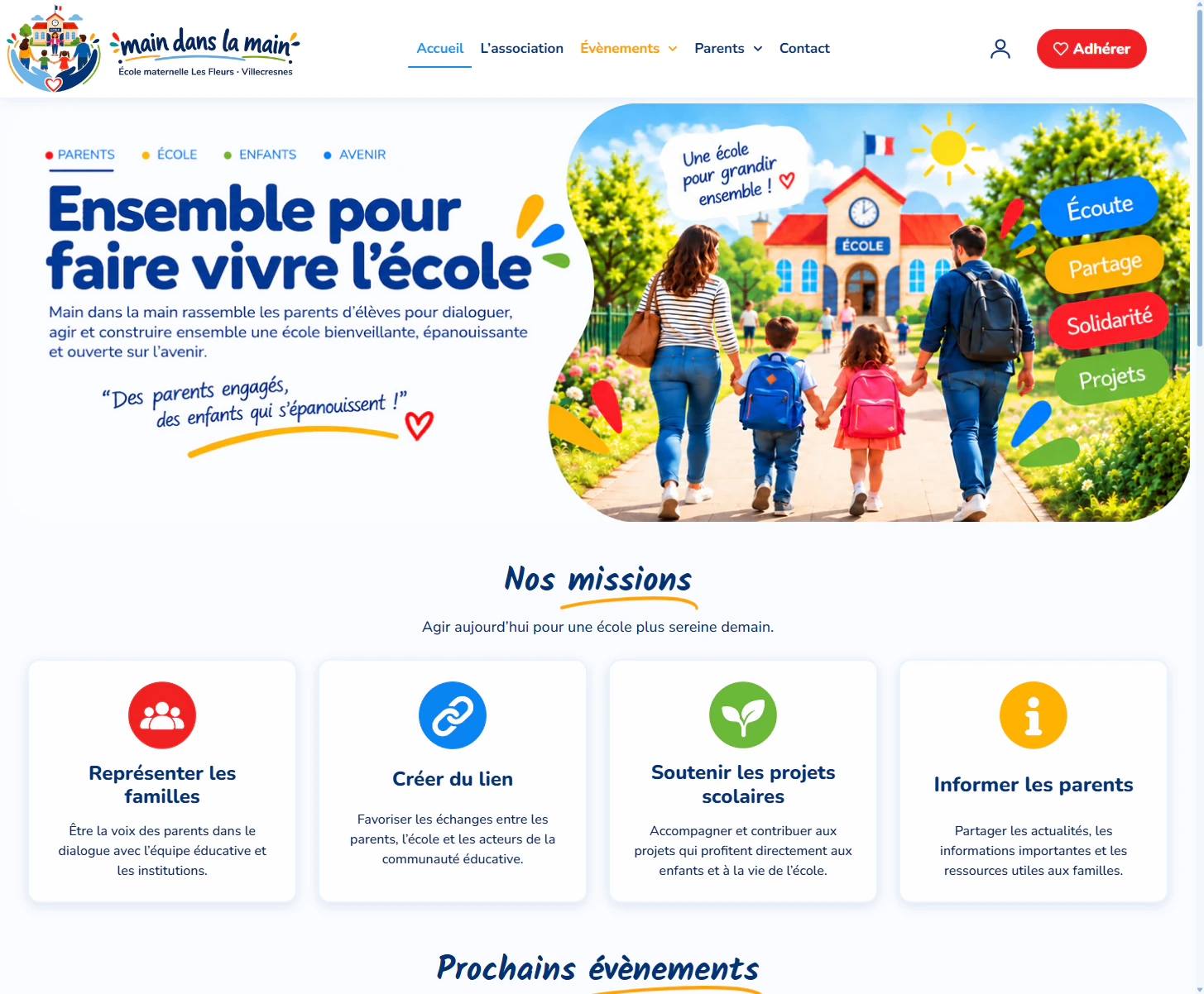Main dans la Main : page d’accueil du site de l’association