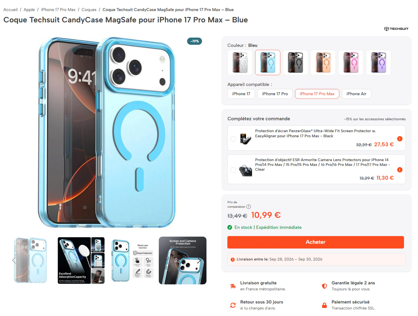 Fiche produit avec ventes additionnelles