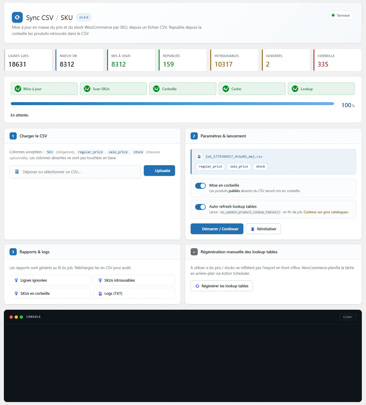 Synchronisation de catalogue WooCommerce par CSV et SKU